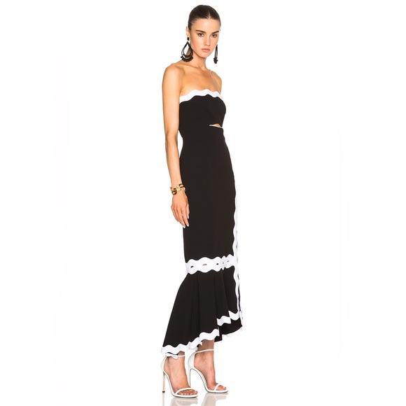 JONATHAN SIMKHAI Size 6 Black & White Scallop Trim Midi Cocktail Dress - Picture 5 of 12